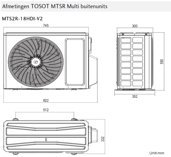 TOSOT MTS2R-18HDI 2-split R32 buitenunit voor Multi binnen toestellen - airco - Afbeelding 3