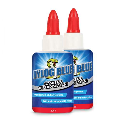 nylog blue 2x 30ml blijvend elastische pakking en draadafdichting o.a. voor flare verbindingen en ventielen in hfc installaties (2 stuks)